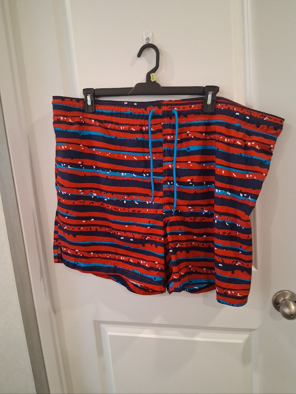 George Red and Navy Striped Swim Shorts with Teal Accents Size 3XL